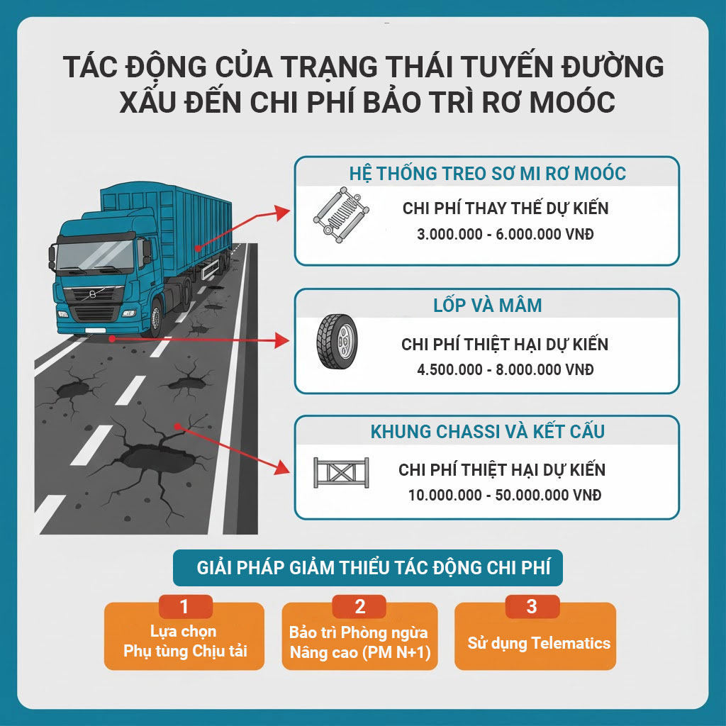 Phân Tích Chi Phí Bảo Trì Tăng Vọt Của Sơ Mi Rơ Moóc Trên Tuyến Đường Xấu (Tính bằng VNĐ) và 3 Bước Lập Quỹ Dự Phòng Hiệu Quả