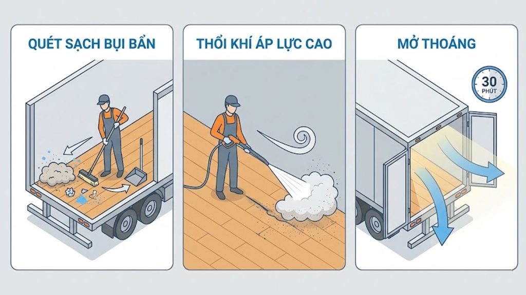 Cách khử mùi và làm sạch sơ mi rơ moóc thùng sau khi chở hàng hóa phẩm