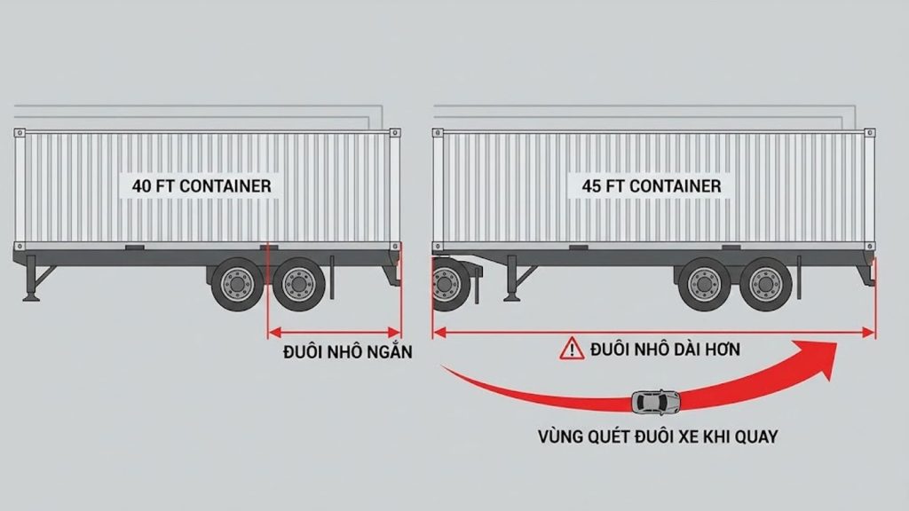 Kéo sơ mi rơ moóc chở container 45 feet