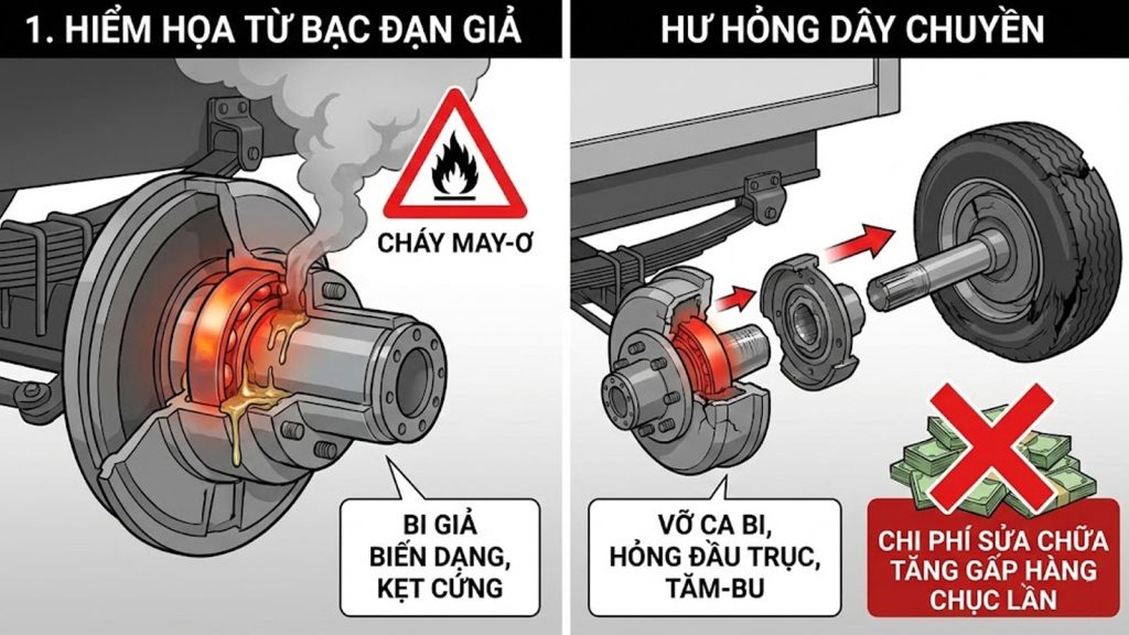 Phân Biệt Bạc Đạn (Vòng Bi) Thật – Giả Trên Sơ Mi Rơ Moóc: Hiểm Họa Cháy May-Ơ