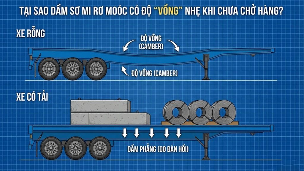 Tại sao dầm sơ mi rơ moóc sàn thường có độ "vồng" nhẹ khi chưa chở hàng?
