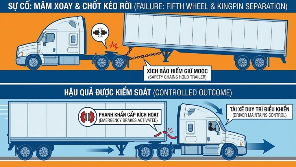 Tầm quan trọng của xích bảo hiểm nối giữa đầu kéo và sơ mi rơ moóc