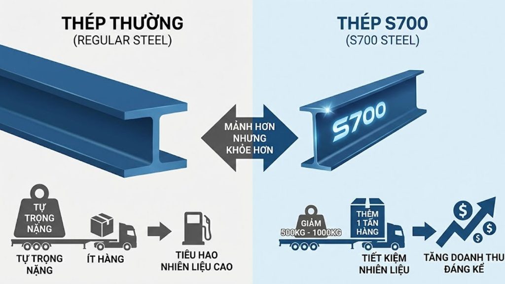 Ưu điểm của moóc sử dụng dầm thép cường độ cao (Thép S700)