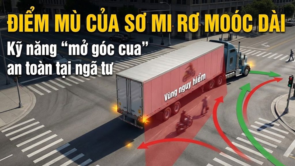 Điểm mù của sơ mi rơ moóc dài: Kỹ năng "mở góc cua" an toàn tại ngã tư