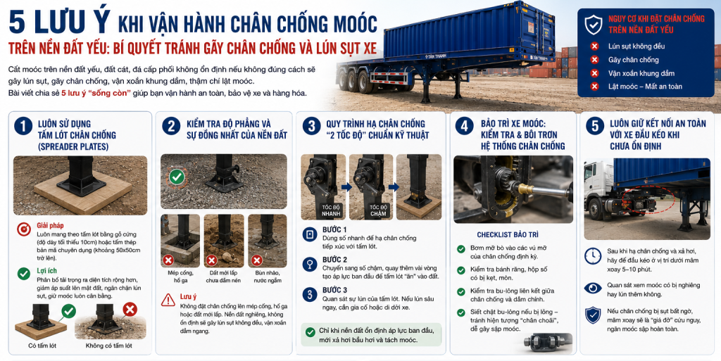 5 LƯU Ý KHI VẬN HÀNH CHÂN CHỐNG MOÓC TRÊN NỀN ĐẤT YẾU: BÍ QUYẾT TRÁNH GÃY CHÂN CHỐNG VÀ LÚN SỤT XE