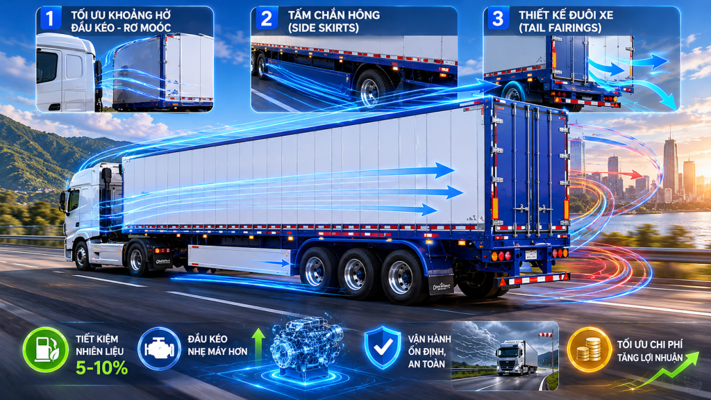 TIẾT KIỆM NHIÊN LIỆU: PHÂN TÍCH THIẾT KẾ KHÍ ĐỘNG HỌC TRÊN SƠ MI RƠ MOÓC TÂN THANH